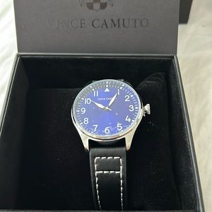 NWT VINCE CAMUTO WATCH WITH BLUE FACE AND LEATHER STRAP